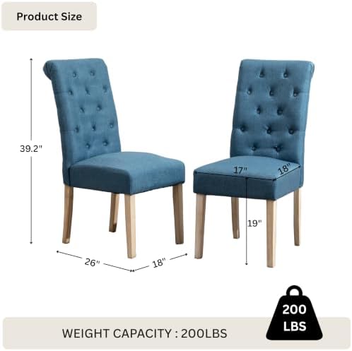 Roundhill Furniture Habit Solid Wood Tufted Parsons Dining Chair (Set of 2), ...