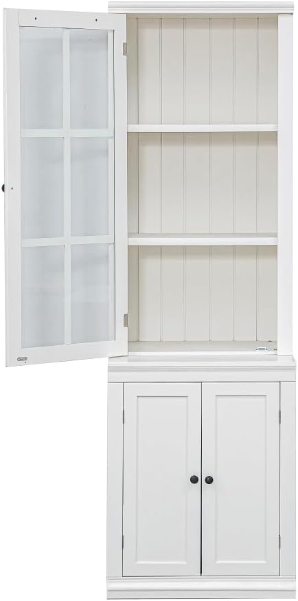 Farmhouse Pantry Cabinet with Glass Door–Freestanding Display Hutch with Stor...
