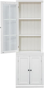 Farmhouse Pantry Cabinet with Glass Door–Freestanding Display Hutch with Storage&Lattice Window,Elegant Storage Cabinet for Kitchen Living Room or Entryway (23.65''w Single Door)