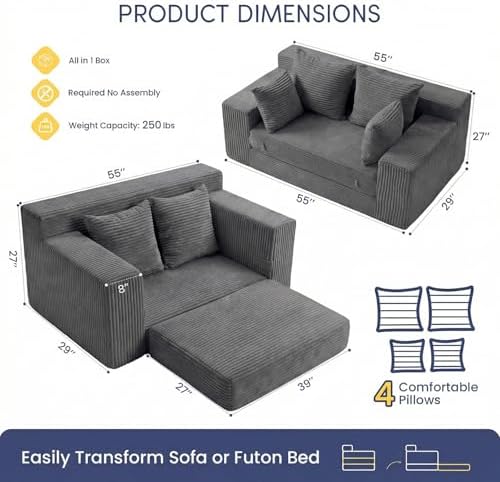 cidludto Couch Loveseat Sleeper, Convertible Sofa Bed Folding Couch Bed Folda...