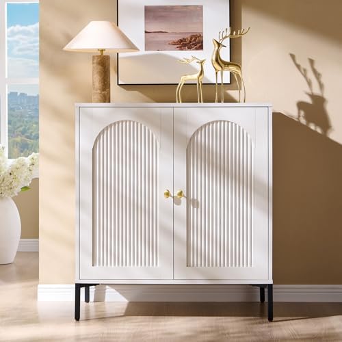 IFGET 34" Tall Modern Arched Sideboard Buffet Cabinet with Storage, White