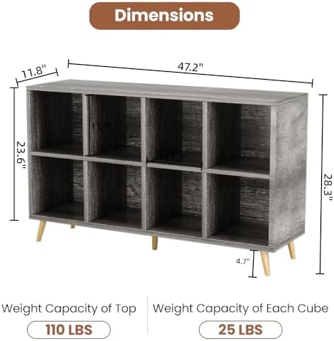 COTUBLR 8-Cube Bookshelf, 47" Wood Bookcase with Legs, 2 Tier Morden Boo...