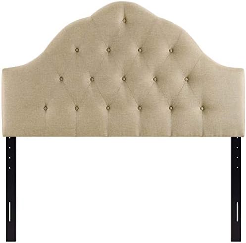 Modway Sovereign Tufted Button Linen Fabric Upholstered Queen Headboard in Beige