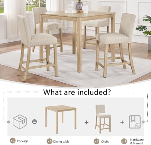 RuiSiSi 5 Piece Dining Table Set for 4, Farmhouse Counter Height Kitchen Tabl...