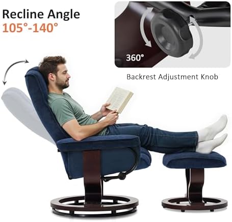 MCombo Manual Swivel Recliner with Ottoman, Chair Ottoman Set for RV Small Sp...
