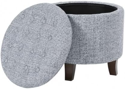 HomePop 19" Button Tufted Round Storage Ottoman - Blue Gray Woven Fabric