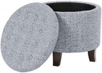 HomePop 19" Button Tufted Round Storage Ottoman - Blue Gray Woven Fabric