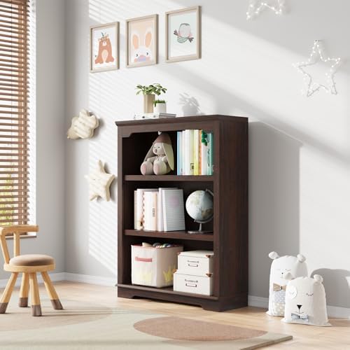 HIFYOBRO 3 Tier Sturdy Bookshelf, 42" Tall Wooden Bookcase, Cherry