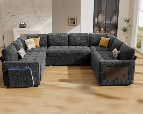 Vipbear 8 Seat U Shaped Modular Sectional Sleeper Sofa with Pull Out Bed/Recl...