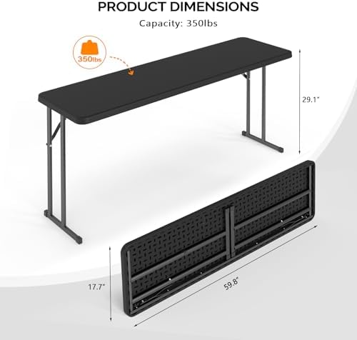 VINGLI 5 FT Narrow Folding Table,Premium Quality HDPE Material and Sturdy Met...