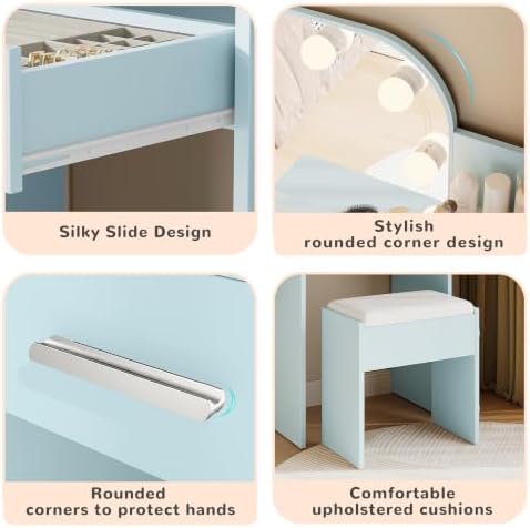 Small Vanity Desk with Mirror and Lights, 26.4" W Girls Vanity Set with ...