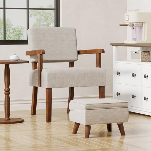 FAGAGA Accent Chairs Set of 2, 2 Solid Wood Armchairs with Side Table | Livin...