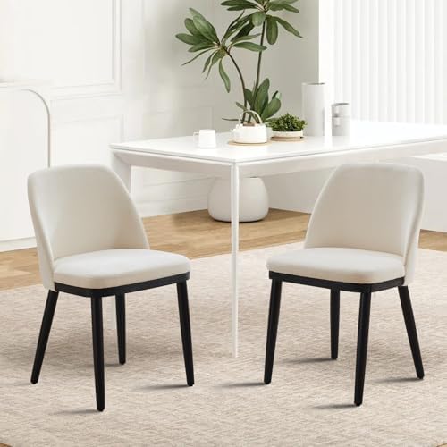 GarveeHome Wooden Dining Chairs Set of 6 Linen Upholstered Kitchen Chairs