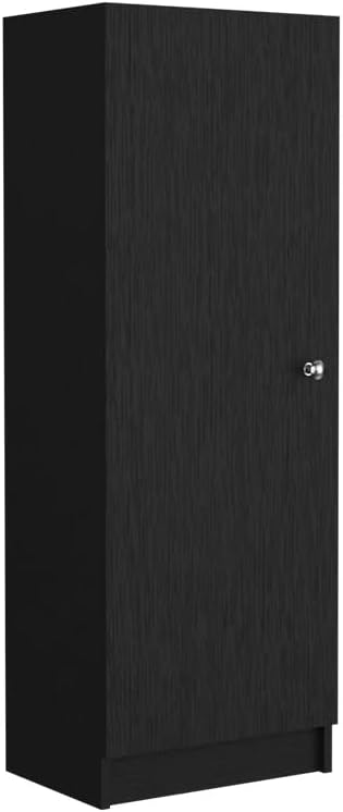 Kitchen Pantry 47" H, One Door Cabinet, Four Interior Shelves, Black