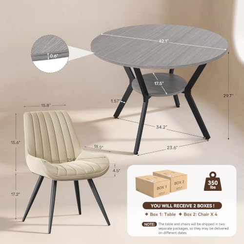 Miereirl 42.13" 5-Piece Round Dining Table Set for 4, Kitchen Table Set ...
