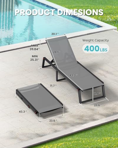 Aluminum Chaise Lounge Chair Outdoor, Foldable& No Assembly Patio Pool Lo...