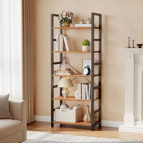 DUMOS 5-Tier Bookshelf, Modern Tall Bookcase Book Shelf Storage Organizer