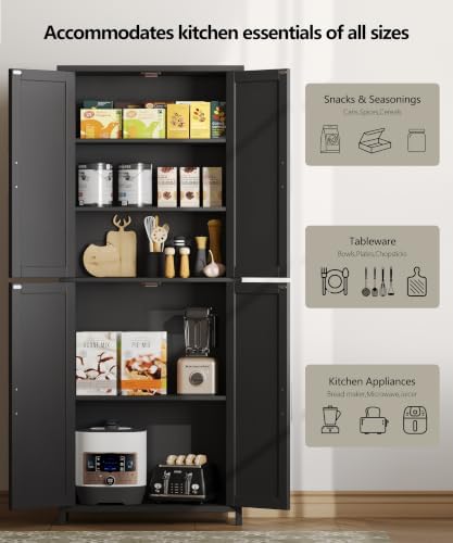 Akxomel 63''H Tall Farmhouse Bathroom Storage Cabinet with 4 Doors Bl...