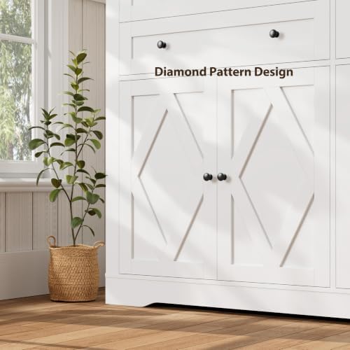 HOSTACK 55"W Kitchen Buffet Sideboard Cabinet with 4 Storage Drawers, White