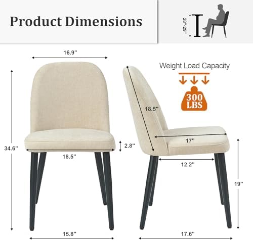 Upholstered Dining Chairs Set of 4, Chenille Mid Century Modern Fabric Dining...