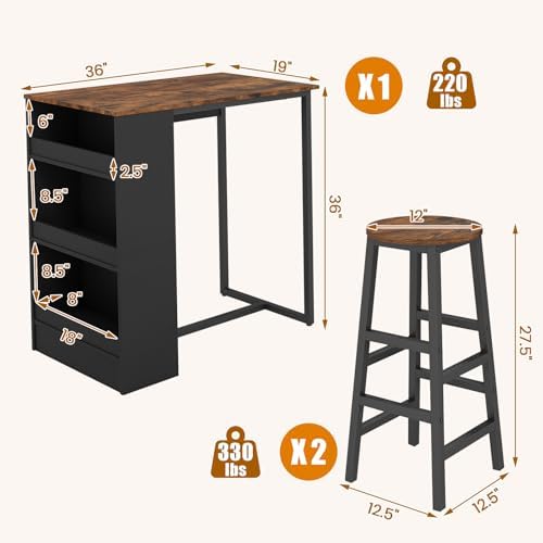 Giantex 3-Pieces Dining Table Set, 36-Inches Rectangular Kitchen Table and 2 ...