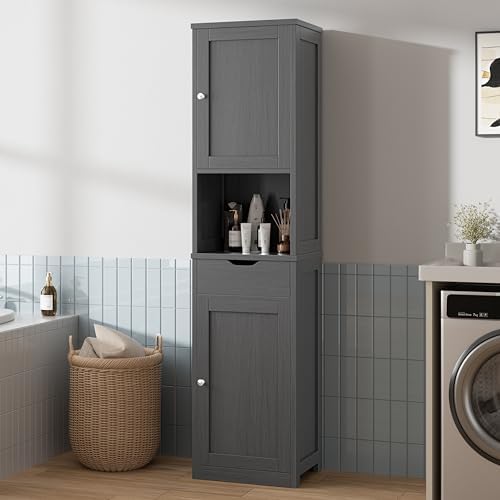 Walsunny Tall Bathroom Storage Cabinet with 6 Adjustable Shelves, Gray
