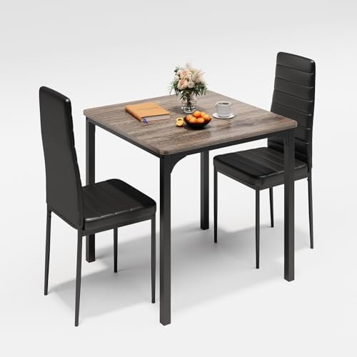 Gizoon 3-Piece Dining Table Set for 2, Kitchen Table with PU Chairs Grey