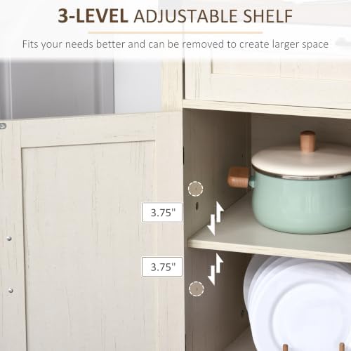 HOMCOM Sideboard, Storage Drawer, Coffee Bar Cabinet, Distressed White