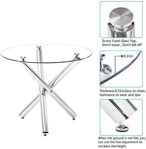36" Luxury Silver Glass Dining Room Table Set for 4, 5-Piece Round Kitch...