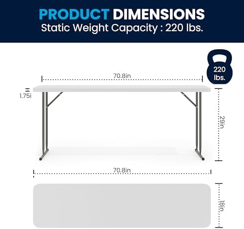 Flash Furniture 6 ft Plastic Folding Training Table, Granite White