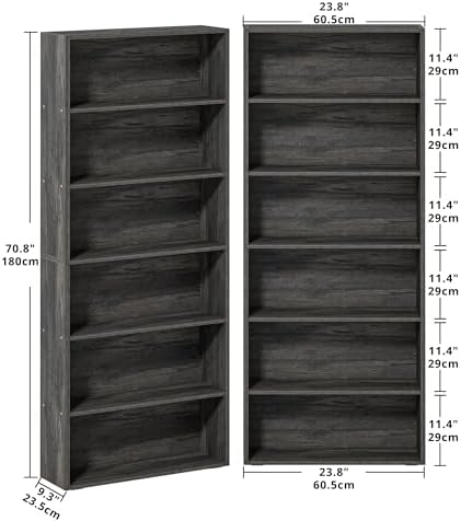 IRONCK Bookshelf and Bookcases 70" Tall, 6 Tiers Display Storage Shelves