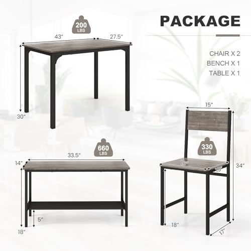 Giantex Dining Table Set for 4, Kitchen Table with Bench and Chairs, Industri...