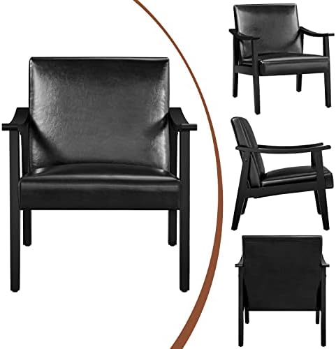 Yaheetech Accent Chairs, Mid-Century Faux Leather Armchairs, Black