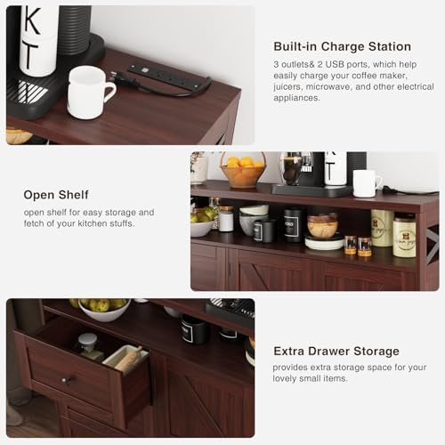 Befrases Dark Brown Farmhouse Storage Cabinet with Doors & Drawers