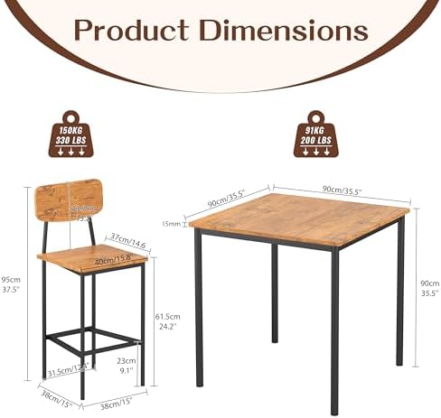 Kitchen Table and Chairs of 4, 5 Piece Dining Table Set, Sturdy Industrial Sp...
