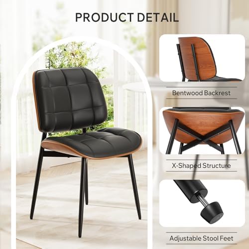 Dining Chairs Set of 4, Black Mid Century Modern Dining Room Chair, Upholster...