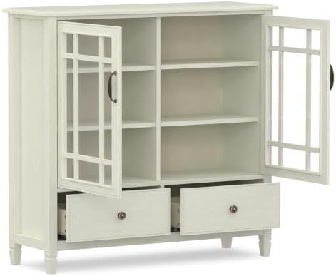 SIMPLIHOME Connaught 46" Wide Solid Wood Tall Cabinet in Antique White