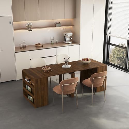 Transformer Dining Table for 2-12 People with Storage, Walnut | Expandable Design, Built-In Leaf Storage, Side Storage Space, Thanksgiving & Gatherings, Apartment Friendly