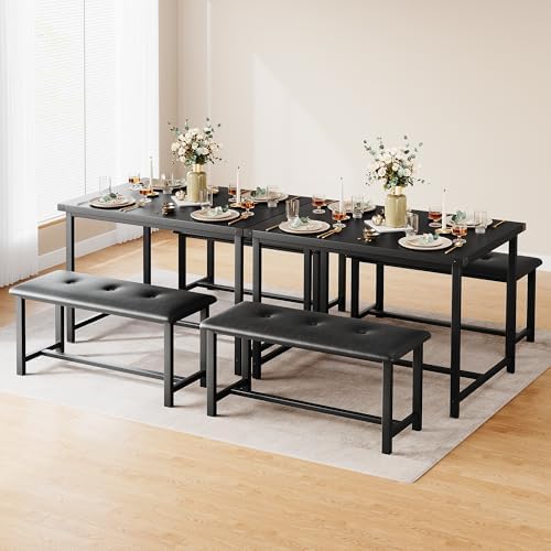 IDEALHOUSE Dining Table Set for 4, Kitchen Table with Upholstered Bench, 3 Pi...