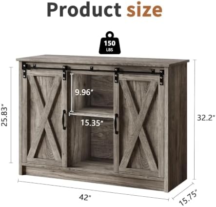 4 EVER WINNER Farmhouse Coffee Bar, 42 Inch Coffee Bar Cabinet, Wash Grey