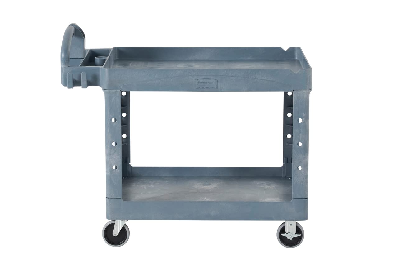 Rubbermaid Commercial Products BRUTE Heavy Duty 2-Shelf Utility/Service Cart, Large, Lipped Shelves, Ergonomic Handle, 750 lbs. Capacity, Black, for Warehouse/Garage/Cleaning/Maintenance/Stadiums