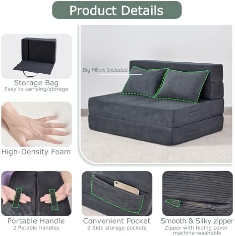 Folding Sofa Bed, Convertible Sleeper Chair Bed, Floor Sofa with Bag | Fold o...