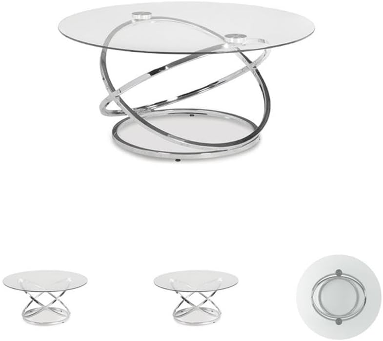BOWERY HILL Modern 3-Piece Coffee Table Set, Glass Top with Chrome Metal Ring...