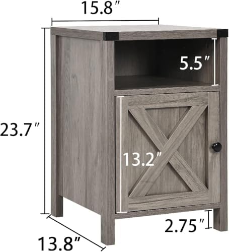 Catrimown Farmhouse End Table, Nightstand Set of 2, Rustic Night Stand with B...