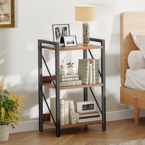 HOOBRO Bookshelf, 3-Tier Industrial Bookcase, Book Shelf Storage Organizer, S...
