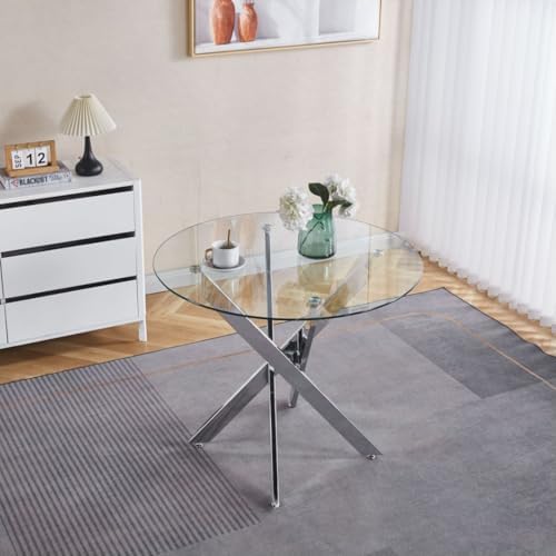 HomVent 36'' Round Glass Dining Table Set for 4 | Modern Dining Table...