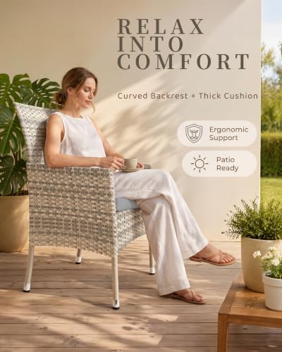 5-Piece Patio Dining, Set Patio Furniture Set Glass Table & 4 Wicker Chairs