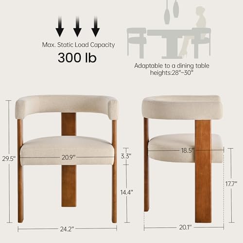 Usaint Wooden Barrel Dining Chairs Set of 4 with Walnut Wood Legs and Arm