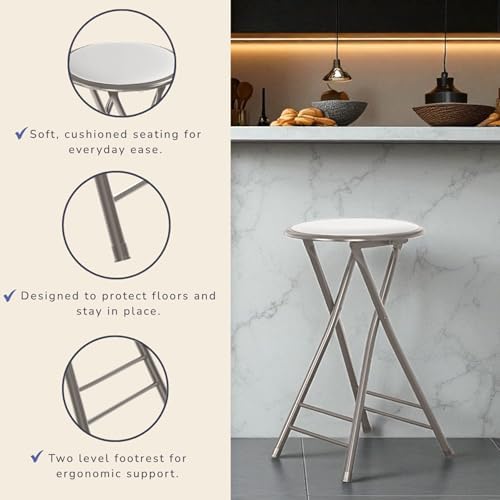 Lavish Home Folding Stool with Padded Backless Seat Set of 2, White, 24”