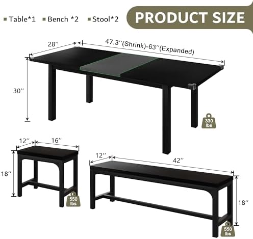 iPormis 5-Piece Dining Table Set for 4-8 People, Extendable Kitchen Table Set...